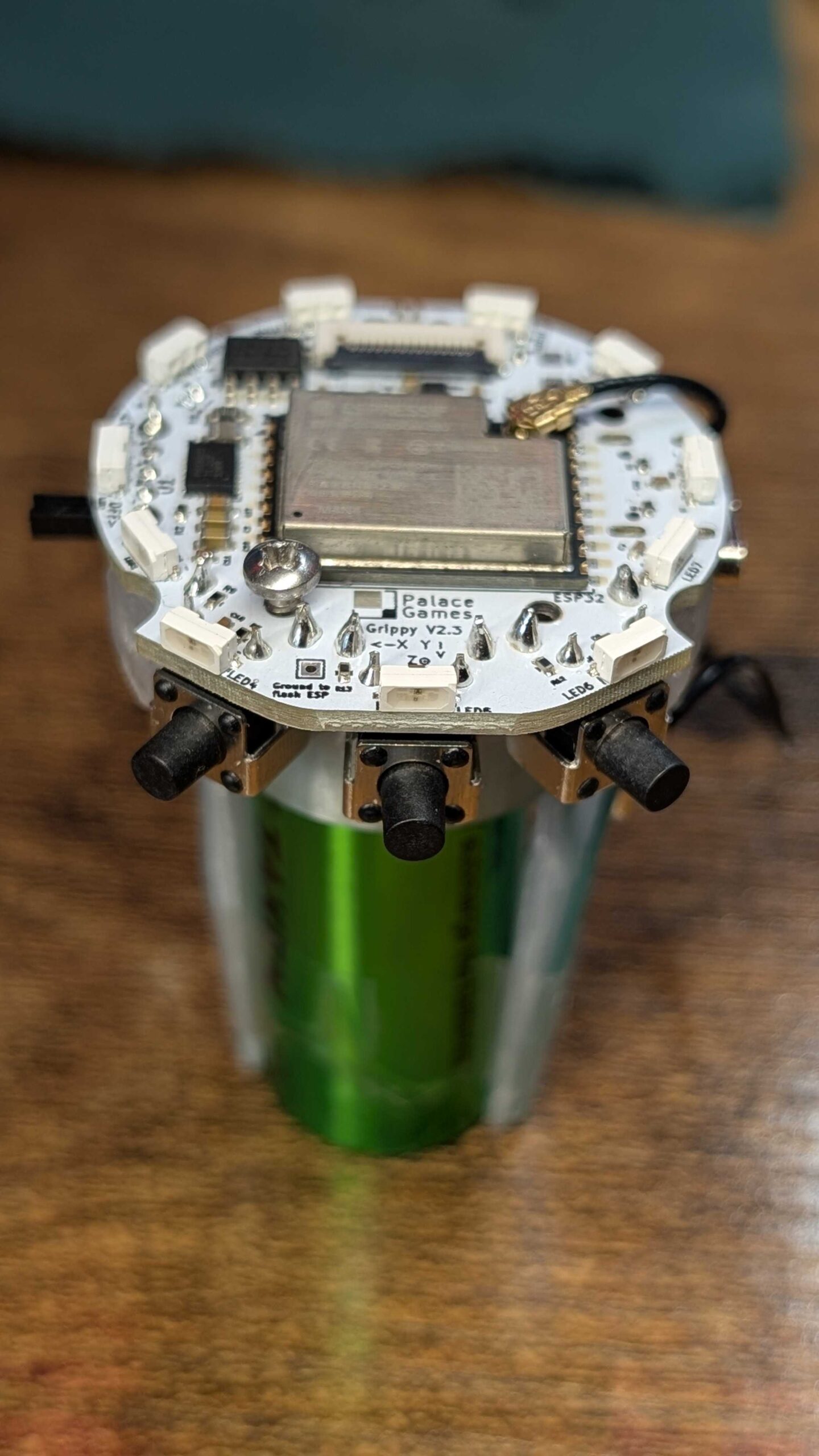 Grippy PCB front with display and battery