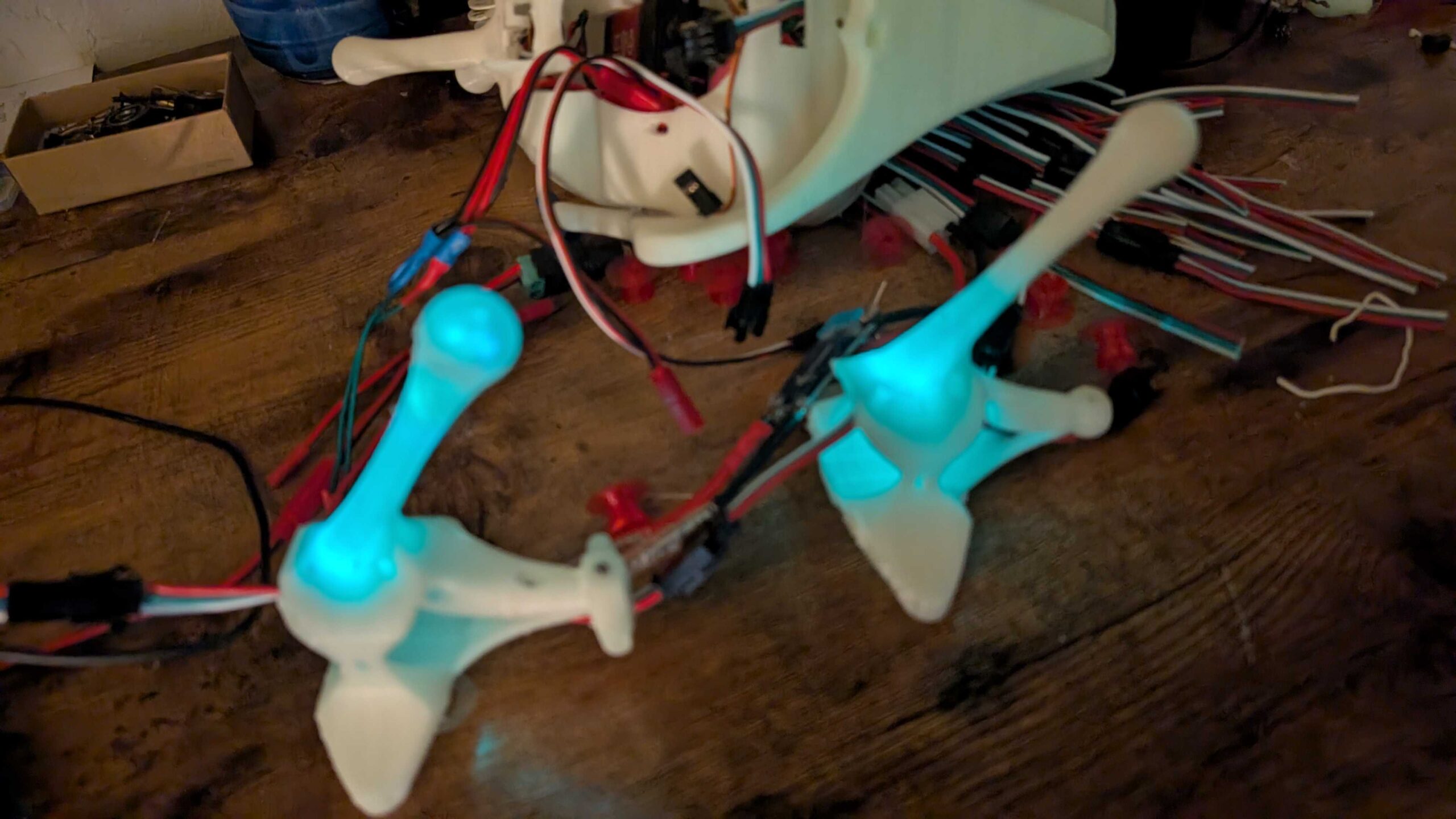 Glowing vertebrae showing gimbal connections