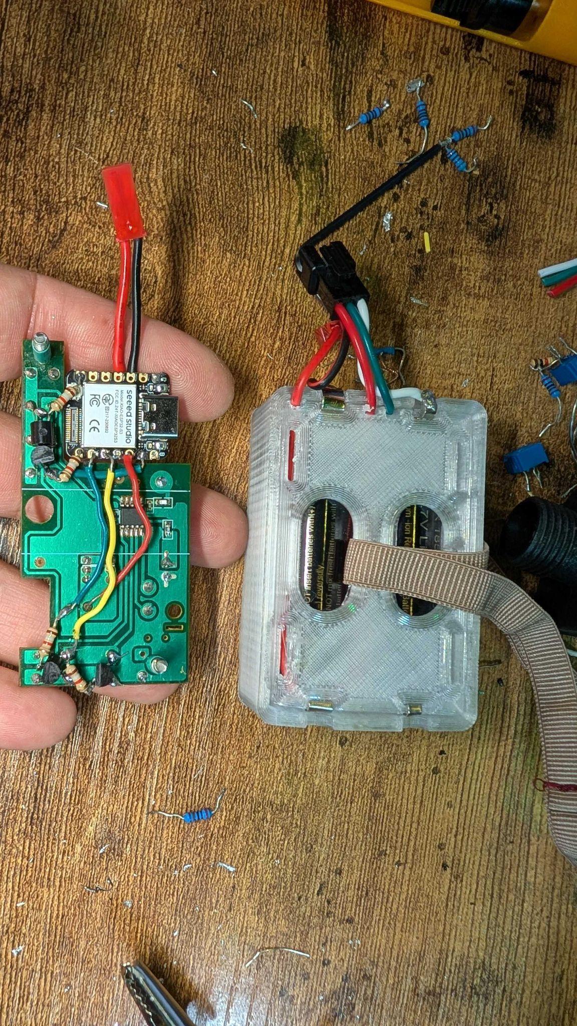 Batteries and hacked transmitter board