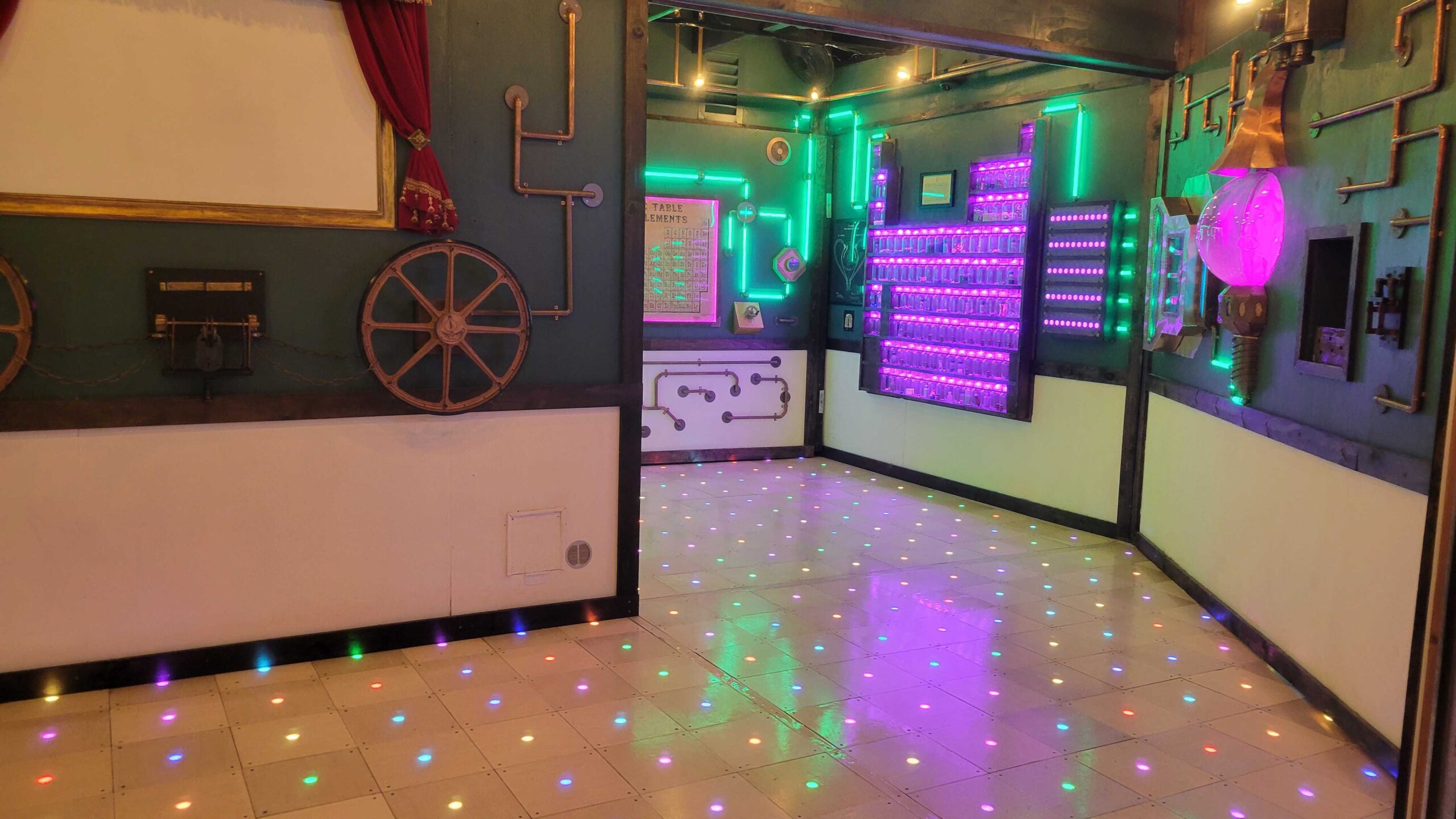 LED-embedded pressure-sensitive floor tiles, fully lit