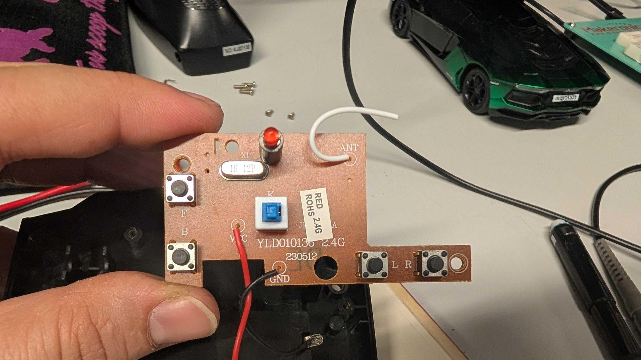 RC transmitter PCB with button contacts