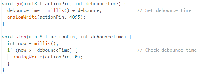 Debounce go/stop functions